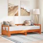 vidaXL Pat zi cu extensie și saltele, maro, 80x200 cm, lemn masiv pin vidaXL Pat zi cu extensie și saltele, maro, 80x200 cm, lemn masiv pin