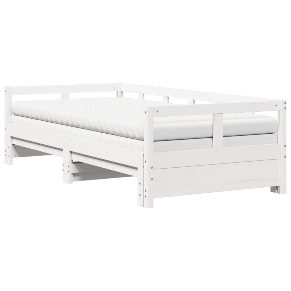 vidaXL Pat zi cu extensie și saltele alb 90x190 cm lemn masiv pin