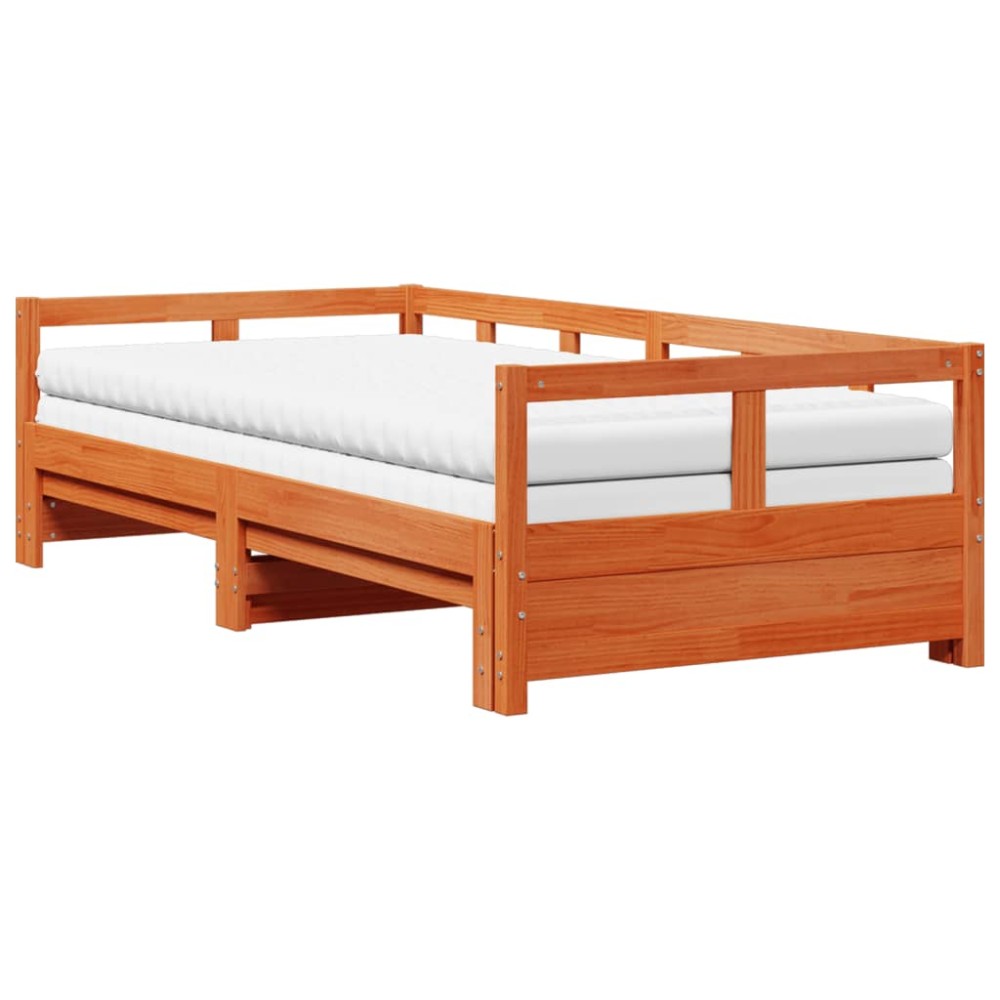 vidaXL Pat zi cu extensie și saltele, maro, 90x190 cm, lemn masiv pin