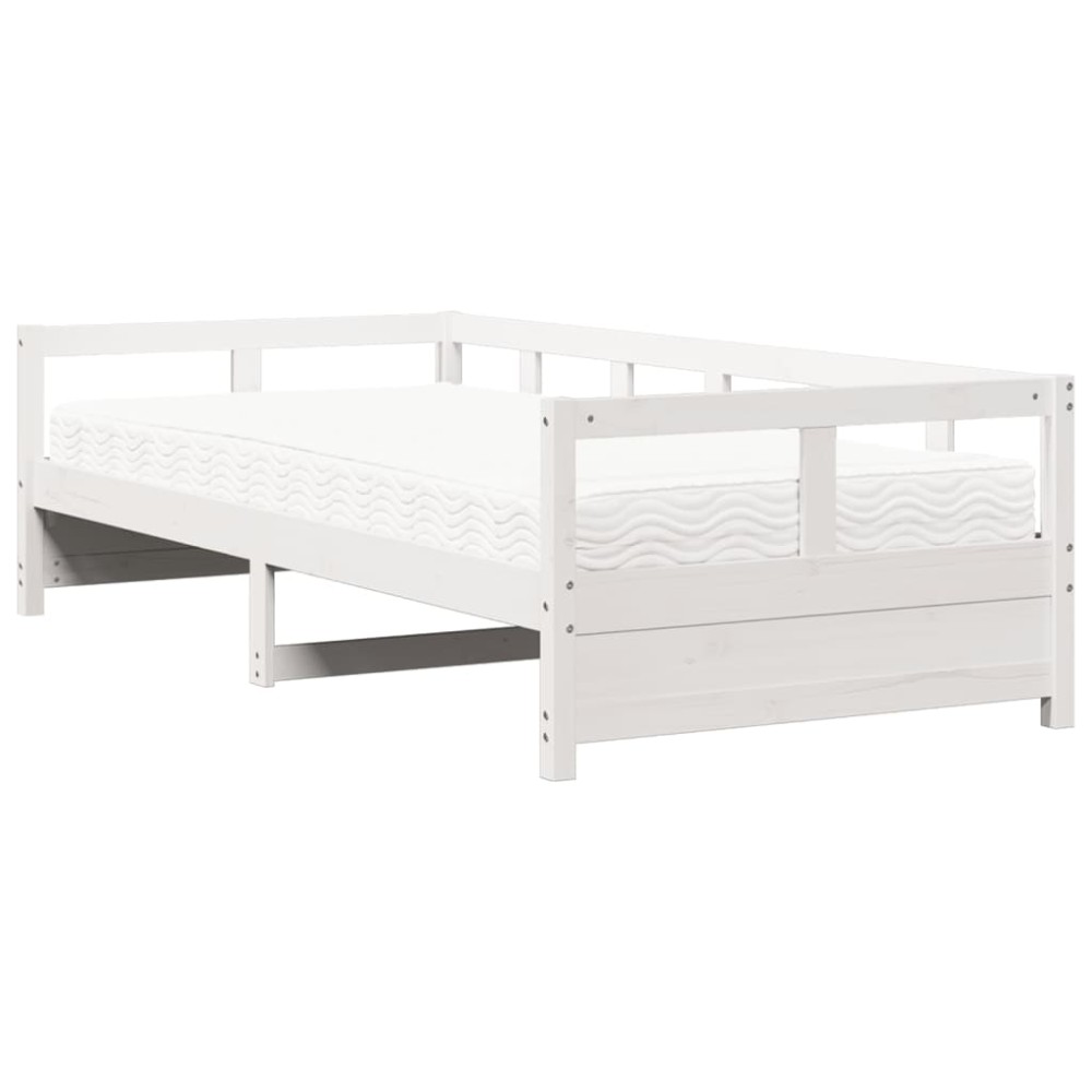 vidaXL Pat de zi cu saltea, alb, 80x200 cm, lemn masiv pin
