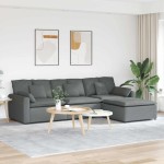 vidaXL Canapea modulară cu taburet și perne Gri închis vidaXL Canapea modulară cu taburet și perne Gri închis