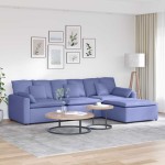 vidaXL Canapea modulară cu taburet și perne, albastru jeans vidaXL Canapea modulară cu taburet și perne, albastru jeans
