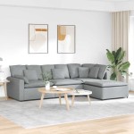 vidaXL Canapea modulară cu taburet și perne, textil, gri deschis vidaXL Canapea modulară cu taburet și perne, textil, gri deschis