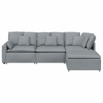 vidaXL Canapea modulară cu taburet și perne, textil, gri deschis vidaXL Canapea modulară cu taburet și perne, textil, gri deschis