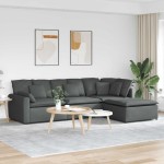 vidaXL Canapea modulară cu taburet și perne material textil gri închis vidaXL Canapea modulară cu taburet și perne material textil gri închis