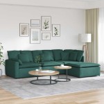 vidaXL Canapea modulară cu taburet și perne, textil, verde închis vidaXL Canapea modulară cu taburet și perne, textil, verde închis