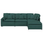 vidaXL Canapea modulară cu taburet și perne, textil, verde închis vidaXL Canapea modulară cu taburet și perne, textil, verde închis