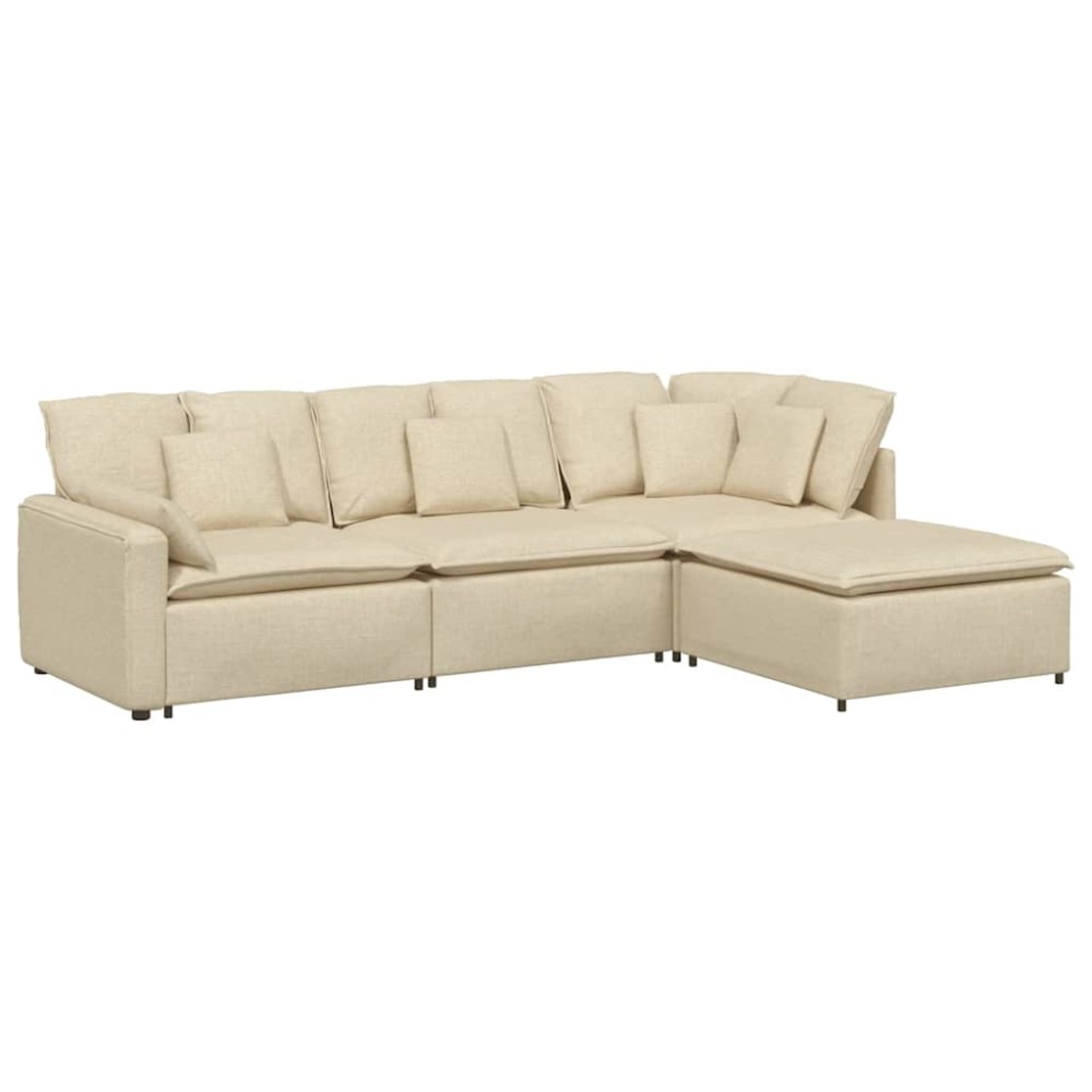 vidaXL Canapea modulară cu taburet și perne, material textil, crem