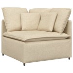 vidaXL Canapea modulară cu taburet și perne, material textil, crem vidaXL Canapea modulară cu taburet și perne, material textil, crem