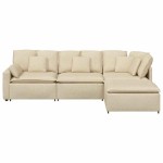 vidaXL Canapea modulară cu taburet și perne, material textil, crem vidaXL Canapea modulară cu taburet și perne, material textil, crem