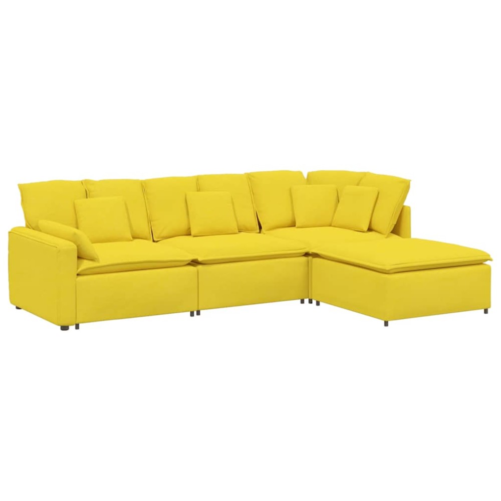 vidaXL Canapea modulară cu taburet și perne, textil, galben deschis