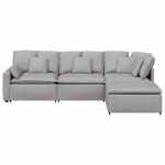 vidaXL Canapea modulară cu taburet și perne, material textil, gri nor vidaXL Canapea modulară cu taburet și perne, material textil, gri nor