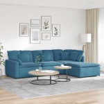 vidaXL Canapea modulară cu taburet și perne, catifea, albastru vidaXL Canapea modulară cu taburet și perne, catifea, albastru