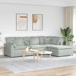 vidaXL Canapea modulară cu taburet și perne, catifea, gri deschis vidaXL Canapea modulară cu taburet și perne, catifea, gri deschis