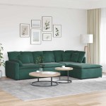 vidaXL Canapea modulară cu taburet și perne, catifea, verde închis vidaXL Canapea modulară cu taburet și perne, catifea, verde închis