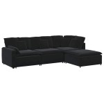 vidaXL Canapea modulară cu taburet și perne, catifea, negru