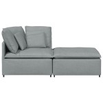 vidaXL Canapea modulară cu taburet și perne, textil, gri deschis vidaXL Canapea modulară cu taburet și perne, textil, gri deschis