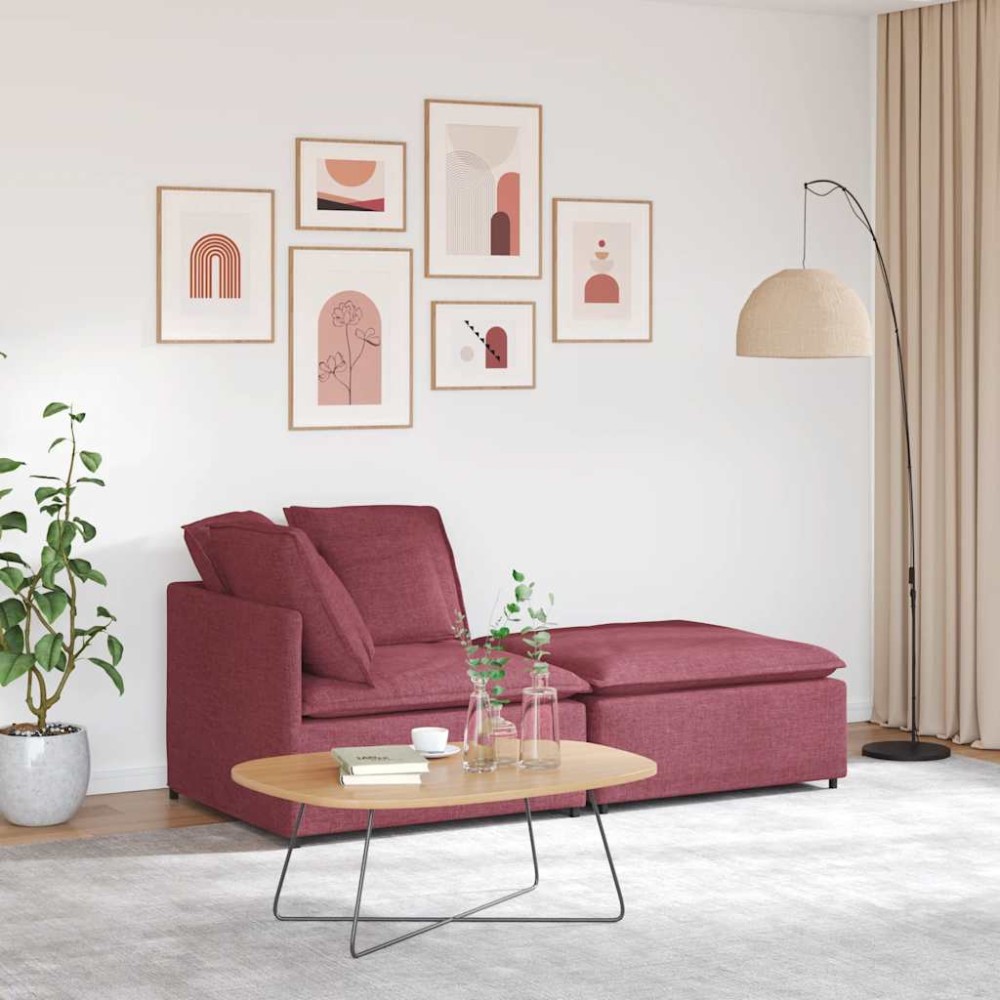 vidaXL Canapea modulară cu taburet și perne, material textil, roșu vin