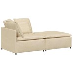 vidaXL Canapea modulară cu taburet și perne, material textil, crem vidaXL Canapea modulară cu taburet și perne, material textil, crem