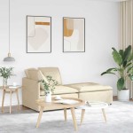 vidaXL Canapea modulară cu taburet și perne, material textil, crem vidaXL Canapea modulară cu taburet și perne, material textil, crem