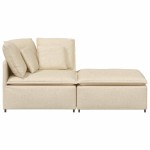 vidaXL Canapea modulară cu taburet și perne, material textil, crem vidaXL Canapea modulară cu taburet și perne, material textil, crem