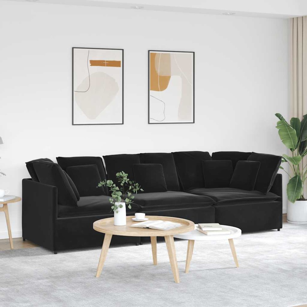 vidaXL Canapea modulară cu perne, negru, catifea
