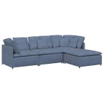 vidaXL Canapea modulară cu taburet și perne, țesătură velur, albastru