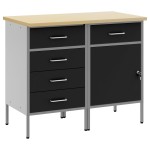 Set de birou 2 piese vidaXL Negru și Gri din lemn prelucrat și oțel Set de birou 2 piese vidaXL Negru și Gri din lemn prelucrat și oțel