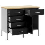 Set de birou 2 piese vidaXL Negru și Gri din lemn prelucrat și oțel Set de birou 2 piese vidaXL Negru și Gri din lemn prelucrat și oțel