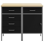 Set de birou 2 piese vidaXL Negru și Gri din lemn prelucrat și oțel Set de birou 2 piese vidaXL Negru și Gri din lemn prelucrat și oțel