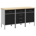 Set de dulap de lucru 3 piese vidaXL Negru și Gri din lemn ingineresc și oțel Set de dulap de lucru 3 piese vidaXL Negru și Gri din lemn ingineresc și oțel