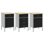Set de dulap de lucru 3 piese vidaXL Negru și Gri din lemn ingineresc și oțel Set de dulap de lucru 3 piese vidaXL Negru și Gri din lemn ingineresc și oțel
