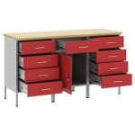 vidaXL Set dulap de lucru, 3 piese, roșu și gri, lemn prelucrat & oțel vidaXL Set dulap de lucru, 3 piese, roșu și gri, lemn prelucrat & oțel