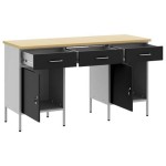 vidaXL Set dulap de lucru cu masă, 3 piese, negru, lemn și oțel vidaXL Set dulap de lucru cu masă, 3 piese, negru, lemn și oțel