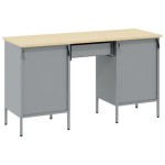 vidaXL Set dulap de lucru cu masă, 3 piese, negru, lemn și oțel vidaXL Set dulap de lucru cu masă, 3 piese, negru, lemn și oțel
