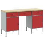 vidaXL Set dulap de lucru cu masă, 3 piese, roșu, lemn și oțel vidaXL Set dulap de lucru cu masă, 3 piese, roșu, lemn și oțel