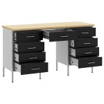 vidaXL Set dulap de lucru cu masă, 3 piese, negru, lemn și oțel