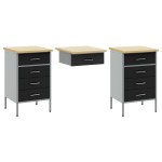 vidaXL Set dulap de lucru cu masă, 3 piese, negru, lemn și oțel