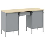 vidaXL Set dulap de lucru cu masă, 3 piese, negru, lemn și oțel
