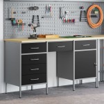 vidaXL Set dulap de lucru cu masă, 3 piese, negru, lemn și oțel vidaXL Set dulap de lucru cu masă, 3 piese, negru, lemn și oțel