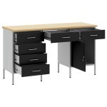 vidaXL Set dulap de lucru cu masă, 3 piese, negru, lemn și oțel vidaXL Set dulap de lucru cu masă, 3 piese, negru, lemn și oțel