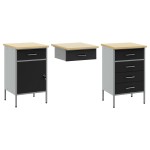 vidaXL Set dulap de lucru cu masă, 3 piese, negru, lemn și oțel vidaXL Set dulap de lucru cu masă, 3 piese, negru, lemn și oțel