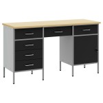 vidaXL Set dulap de lucru cu masă, 3 piese, negru, lemn și oțel vidaXL Set dulap de lucru cu masă, 3 piese, negru, lemn și oțel