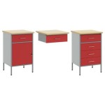 vidaXL Set dulap de lucru cu masă, 3 piese, roșu, lemn și oțel vidaXL Set dulap de lucru cu masă, 3 piese, roșu, lemn și oțel