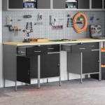 vidaXL Set dulap de lucru cu masă, 4 piese, negru, lemn și oțel vidaXL Set dulap de lucru cu masă, 4 piese, negru, lemn și oțel