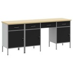 vidaXL Set dulap de lucru cu masă, 4 piese, negru, lemn și oțel vidaXL Set dulap de lucru cu masă, 4 piese, negru, lemn și oțel