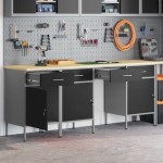 vidaXL Set dulap de lucru cu masă, 4 piese, negru, lemn și oțel vidaXL Set dulap de lucru cu masă, 4 piese, negru, lemn și oțel