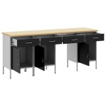 vidaXL Set dulap de lucru cu masă, 4 piese, negru, lemn și oțel vidaXL Set dulap de lucru cu masă, 4 piese, negru, lemn și oțel