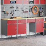 vidaXL Set dulap de lucru cu masă, 4 piese, roșu, lemn și oțel vidaXL Set dulap de lucru cu masă, 4 piese, roșu, lemn și oțel