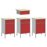 vidaXL Set dulap de lucru cu masă, 4 piese, roșu, lemn și oțel vidaXL Set dulap de lucru cu masă, 4 piese, roșu, lemn și oțel